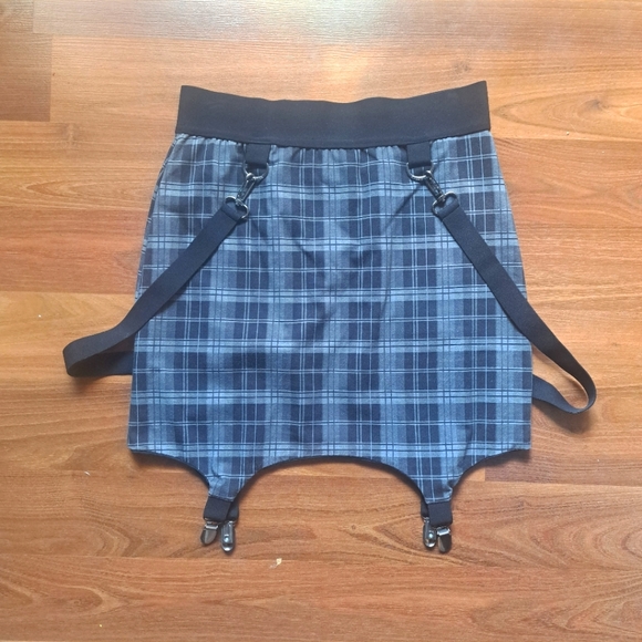 Killstar Dresses & Skirts - Killstar Grey Gray Plaid Bodycon Mini Skirt Sexy Garter Clips Bondage Goth punk